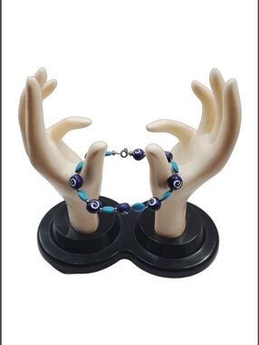 Swirled Dots Blue Beads Bracelet with Closure.